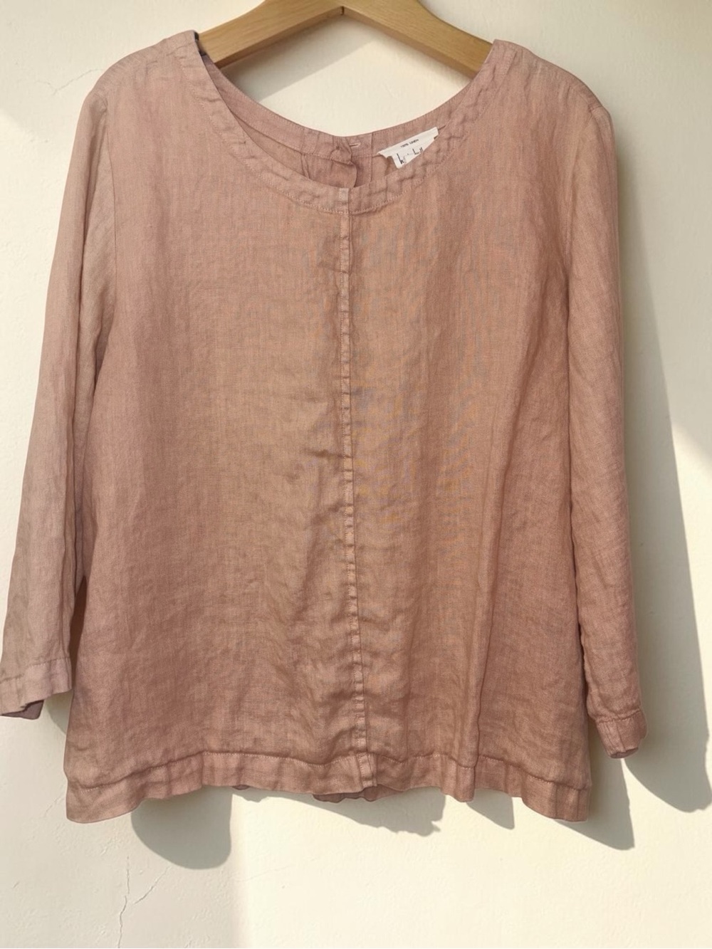 Nicole Miller Linen Button-Back 3/4 Sleeve Blouse Blush Pink XL